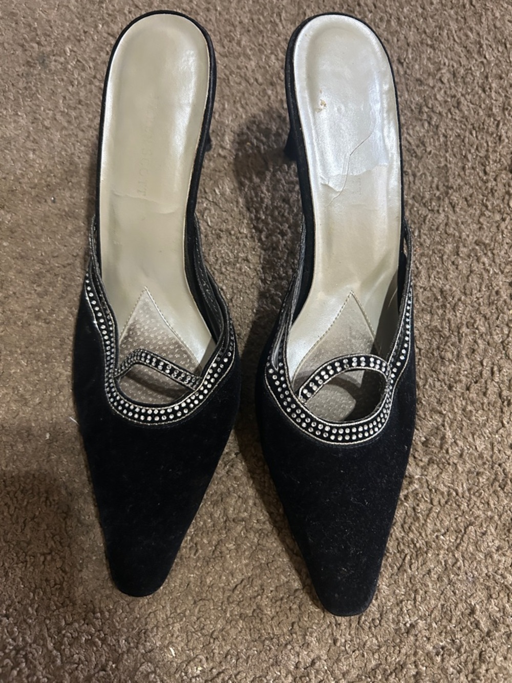 Black Embellished Pointed Toe Mule - Women Shoes